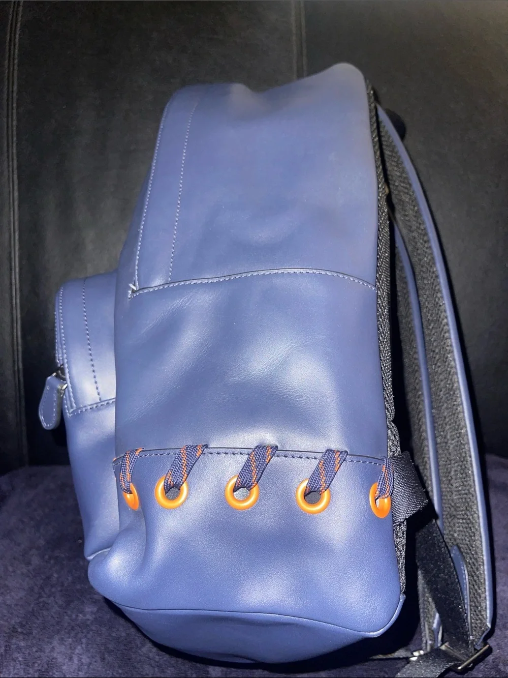 Coach Houston Backpack w/Baseball Stitch (Style F76868) Midnight Navy/Orange NWT